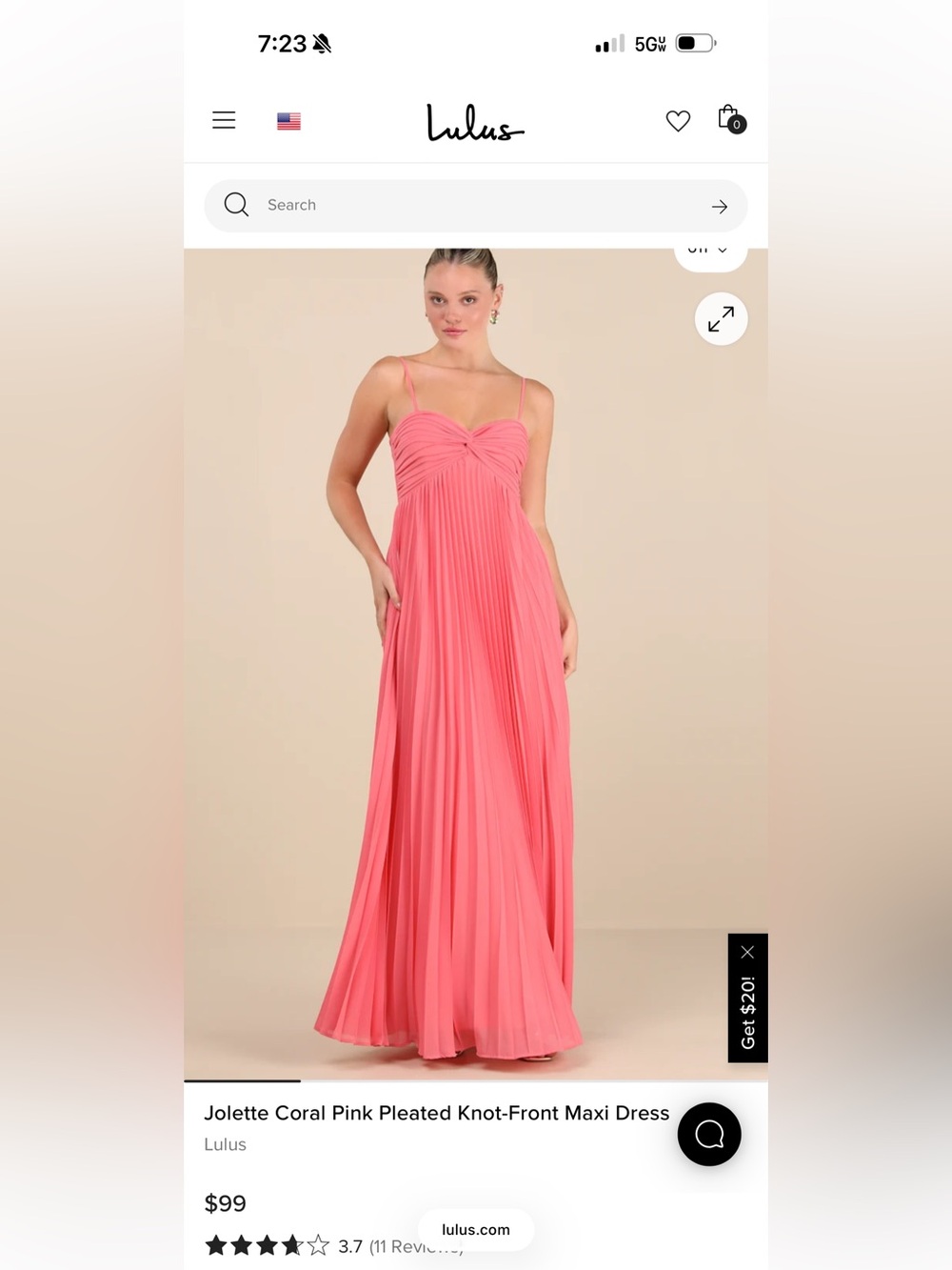 Lulu's Coral Pink Pleated Maxi Dress with Knot Front